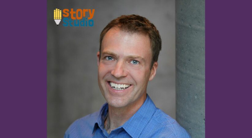 Portrait of a man with the Story Studio logo above