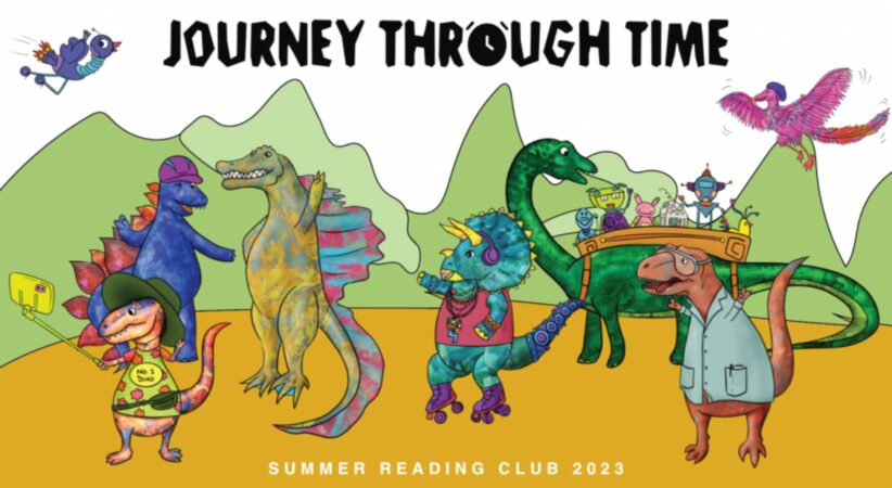 BC Summer Reading Club poster with dinosaurs.